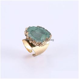Solitaire Ring Natuurlijke Kristal Steen Verstelbare Bloemenprint Ringen Voor Vrouwen Mannen Party Club Decor Vergulde Mode-sieraden Drop Del Dhmjg