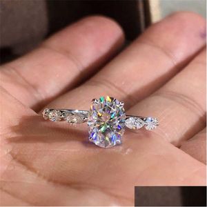 Solitaire Ring Natural Oval Moissanite Gemstone Real 14K White Gold Sieraden Engagement Voor Vrouwen Channel Setting Anillos De Bizuteri Dhxc4