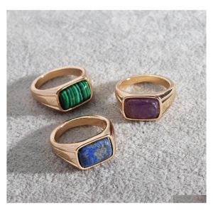 Solitaire ring Natuurlijke Rec Stone Rings lapis lazi amethist malachite mode binnendia 17 mm gouden kleur band sieraden voor vrouwen drop de dh40t