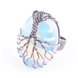 Solitaire ring natuursteen opaal kraal antieke ringen voor vrouwen vinger sieraden draad gewikkeld boom van leven verstelbaar x3054 drop leveren dhv8e