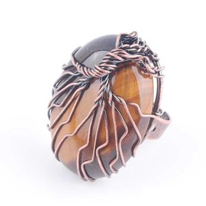 Solitaire Bague Pierre Naturelle Oeil De Tigre Perle Anneaux Antiques Pour Femmes Doigt Bijoux Fil Enroulé Arbre De Vie Réglable X3056 Drop De Dhpr3