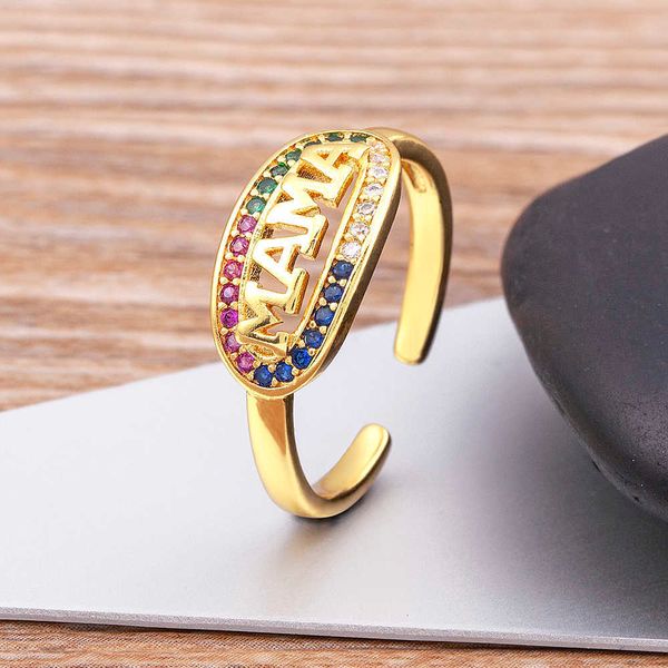 Bague Solitaire Nouvelle Arrivée Plaqué Or Zircon Cubique Pour Femmes Maman Mère Cuivre Ouvert Réglable s Mama Fine Fête Des Mères Bijoux Cadeau Y2303