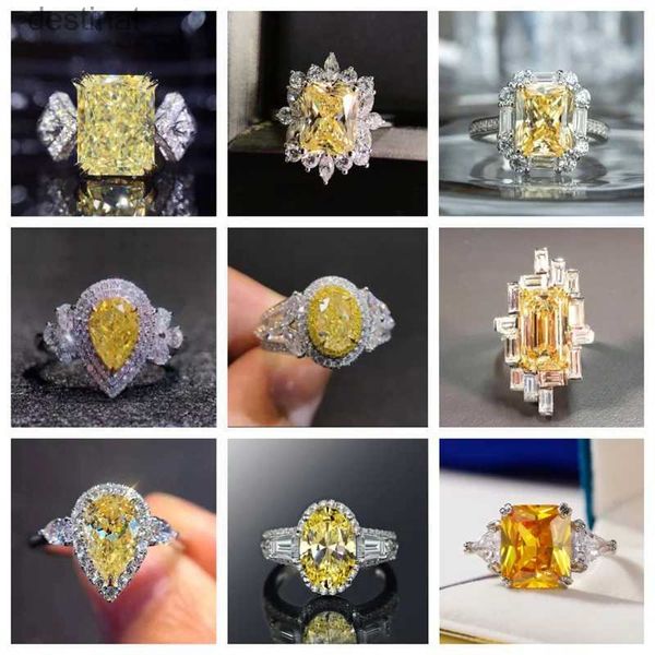 Solitaire Ring New Design Yellow Crystal Cubic Zirconia Square Stone Women's Ring Wedding Cérémony Party Finger Accessoires Personnalité Jewelryl231220