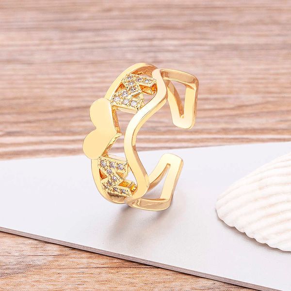 Solitaire Bague Nouvelle Mode 10 Styles Coeur Ouvert Pour Les Femmes Cuivre Zircon Maman Lettre Géométrique Réglable Doigt Meilleur Cadeau Fête Des Mères Y2303