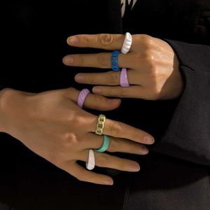 Solitaire ring Nieuwe mode kleurrijke druipende olie geometrische ketting open ringen ingesteld voor vrouw