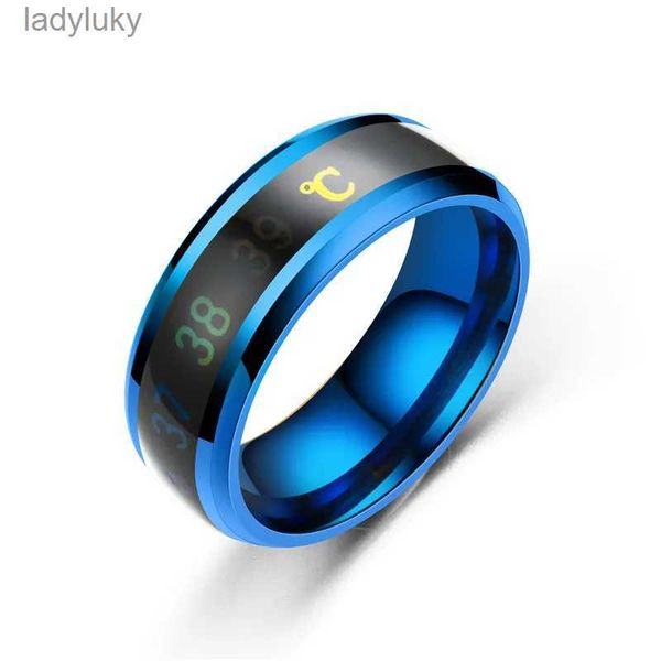 Anillo solitario Nuevo sensor inteligente Anillos de temperatura corporal Venta barata Acero titanio Hombres Mujeres Declaración de boda clásica Regalo de joyería 240226