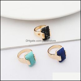 Solitaire ring Nieuwe stijlen Gold vergulde rec natuursteen geometrie zwarte turquoise voor vrouwen sieraden drop levering otm4h