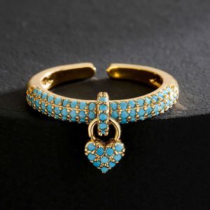 Solitaire ring newbuy mode kleurrijke kubieke zirkonia plave setting bruiloft sieraden 2022 trendy gouden kleur hart charme vinger voor vrouwen y2302