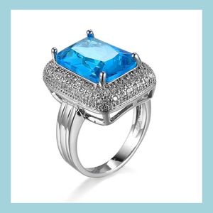 Bague Solitaire Date 2 Pièce / Lot Noël 925 Sterling Sier Conception Simple Énorme Carré Bleu Ciel Topaze Améthyste Belle Bague En Cristal F Dhmuv