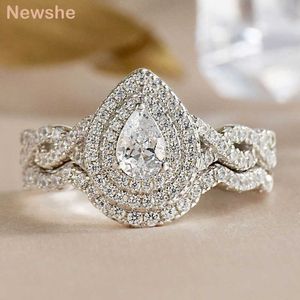 Solitaire ring Newshe Halo Pear Cut Aaaaa Cubic Zirkon 925 Sterling Silver Infinity Engagement S voor vrouwen trouwband Bridal Set Y2302