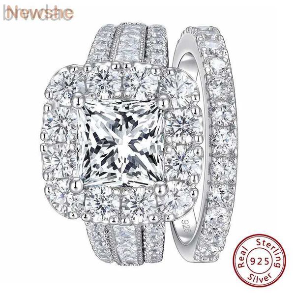 Solitaire Ring Newshe Solid 925 Silver Halo Princess Cut 5A CUBIC ZIRCON VINTAGE ANNAGES DE MARIAGE POUR FEMMES DANS LES FEMMES DE LIGNE DE BRIDAL D240419