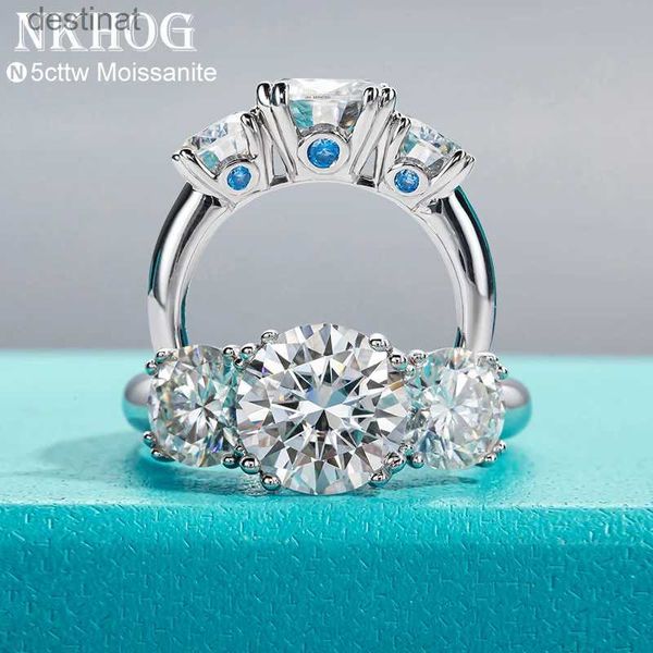 Ring Solitaire Nkhog 3 piedras 5ct Rings Moissanite para mujeres Wedding 925 Sterling Silver Ring D Color VVS Lab Diamond Jewelry GiftL231220