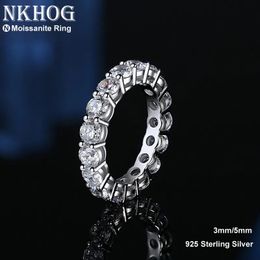 Bague solitaire NKHOG réel 5mm rangée anneaux pour femmes S925 en argent Sterling plaqué Pt950 doigt fête éternelle mariage bijoux fins 231007