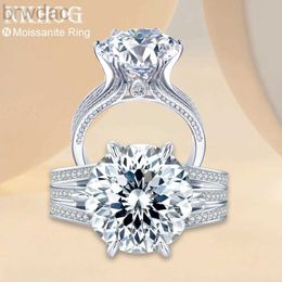 Solitaire Ring Nkhog Sparkling 10 ct Ring Moisanite For Women 925 Sterling Silver plaqué PT950 Anneaux de bande de mariage en diamant incolore bijoux D240419