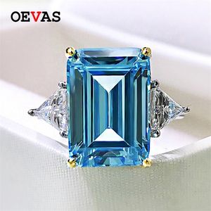 Anillo solitario OEVAS 100 Plata de Ley 925 brillante 10 14mm aguamarina 5A anillos de circón para mujer fiesta alto carbono diamante joyería fina 220726