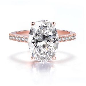 Anillo solitario Oevas Classic 100% 925 Sterling Sier 9 Ct Oval Creado Moissanite Piedra preciosa Anillo de compromiso de boda Joyería fina Regalo W Dhabt