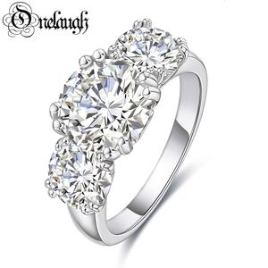 Solitaire Ring Onelaugh Solid 5ct Three Stone D Color Diamond s voor vrouwen Engagement Wedding 925 Silver Love Promise Gifts 221119