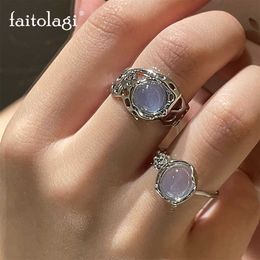 Bague solitaire opale pierre naturelle irrégulière avec blanc esthétique Egirl creux s pour femmes Y2K bijoux de doigt créatifs à la mode Y2302