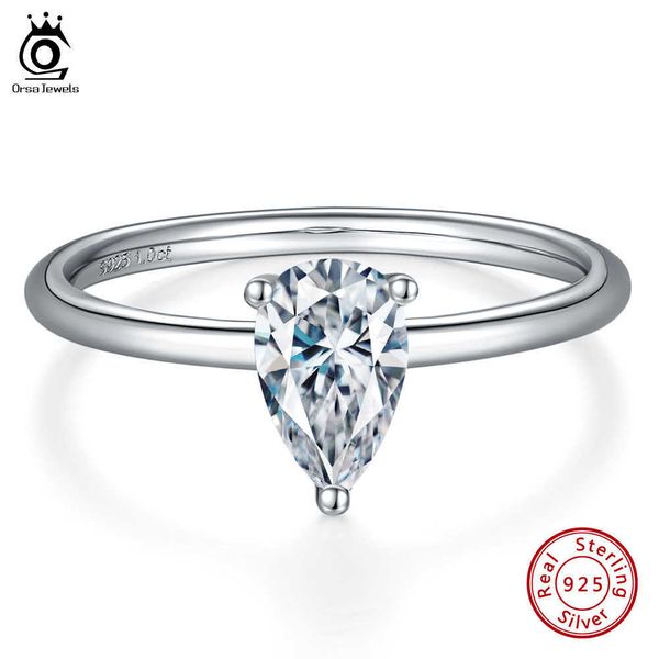 Bague Solitaire ORSA JEWELS Mode 1CT Poire Coupe Solitaire Moissanite Bague de Fiançailles 925 Bague de Mariage en Argent Sterling pour Femmes Cadeaux SMR58 Z0313