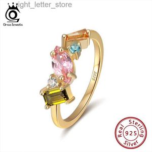 Bague solitaire ORSA JEWELS romantique 925 bagues en argent plaqué or coloré Zircon 925 bague en argent bijoux de luxe pour les femmes SR208 YQ231207