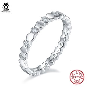 Solitaire Ring ORSA JUWELEN Eenvoudige Honingraat Ontwerp Trouwring met Diamant 925 Sterling Zilver Voor Vrouwen Mannen Kerstcadeau SMR50 230621