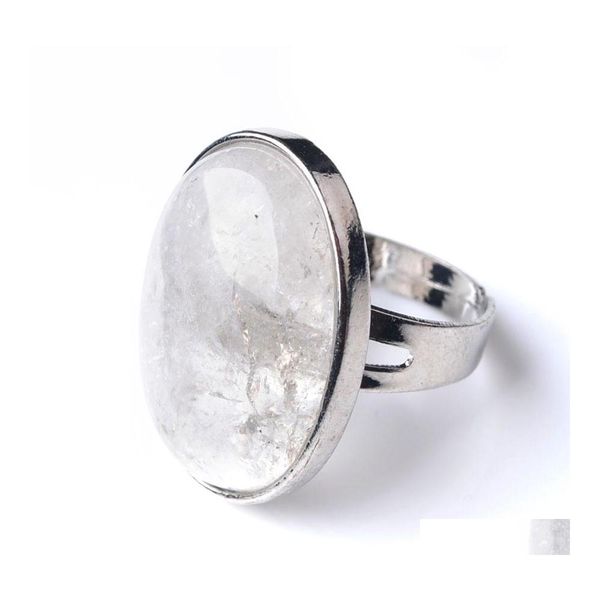 Anillo solitario Oval Gema natural Piedra Cristal blanco Anillos de dedo Fiesta para hombres Mujeres Joyería Z9169 Drop Delivery Dhp8F