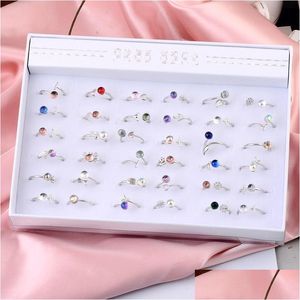 Bague solitaire personnalisée version coréenne 36 anneaux de cristal mélangés ouverture réglable à la mode avec perles de zircon livraison directe 202 Dhvoi