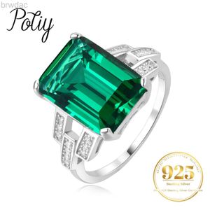Anneau solitaire potiy total 6ct green simulé nano emerald 925 sterling argent anneau pour les femmes élégantes sets bijoux quotidien exagéré d240419