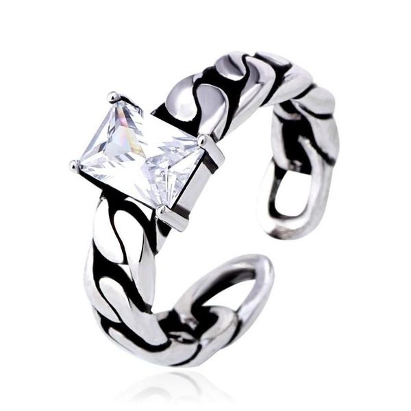 Anillo de solitario Rojo Negro Cuadrado Diamante Retro Cadena Sier Abierto Anillos de piedras preciosas ajustables Banda para mujeres Hombres Joyería de moda Will y DH1SJ