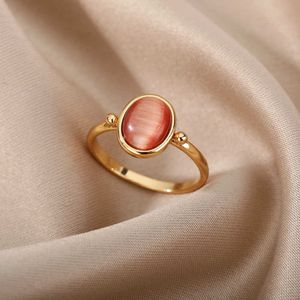 Bague Solitaire opale rouge s pour femmes en acier inoxydable couleur or doigt Couple bande de mariage Vintage bijoux esthétiques anillos mujer Y2302