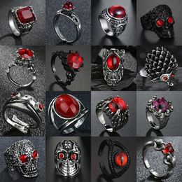 Bague Solitaire Anneaux Gothiques Rétro Pour Hommes Femmes Crâne Dragon Grenouille Couronne De Cristal Rouge Taille Ouverte Punk Bijoux De Mariage En Gros 231019