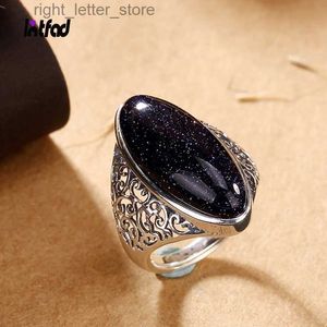 Anillo de solitario Anillos para mujer Plata de ley 925 Joyería fina Vintage Azul Aventurina Turquesa Ahueca hacia fuera Elegante Anillo de dedo Regalo YQ231207