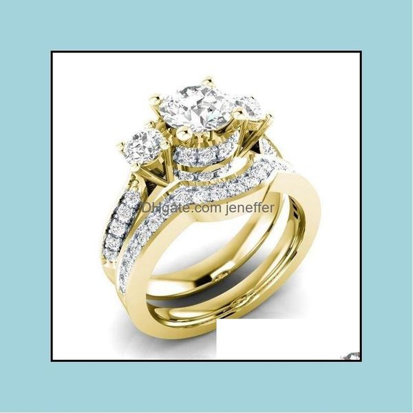 Bague Solitaire Anneaux Bijoux 14K Or Péridot Diamant Ensemble Pour Femmes Anillos De Bizuteria Mujer Gemstone Bijoux Femme Hommes Y1124 Drop D Dhkk6