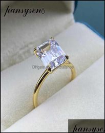 Solitaire anneaux anneaux bijoux Pansysen Whiteyellowrose Gold Color Luxury 8x10mm Emerald Cut AAA Zircon pour femmes 100 925 Sterlin4151302