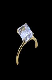 Solitaire anneaux anneaux bijoux Pansysen Whiteyellowrose Gold Color Luxury 8x10mm Emerald Cut Aaa Zircon pour les femmes 100 925 Sterlin1234859