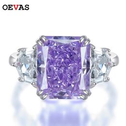 Solitaire Bague Anneaux OEVAS 925 Sterling Silver 10x12mm Violet Jaune Haut Carbone Diamant Fleur De Glace Coupe Pour Les Femmes Étincelant Fine Jewelry 221026