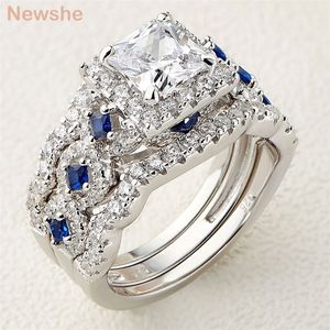 Solitaire ringringen She 3 PCS Wedding Ring Sets For Women 925 Sterling Silver 2.6ct Princess Cut White Blue Aaaaa CZ Luxury Engagement 221024