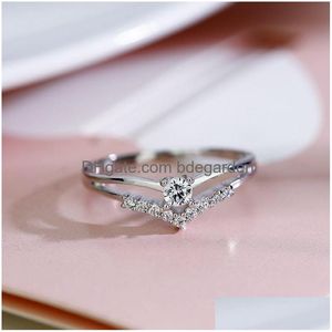 Solitaire anneaux anneaux femmes flag 925 Sterling Sier Mti-Drill Diamonds Ring Engagement de mariage Carimoine de fiançailles