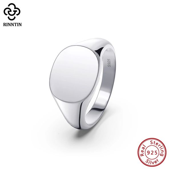 Anillo solitario Rinntin 925 plata esterlina clásico simple liso ovalado anillo de banda de sello para hombres declaración de boda anillo de promesa joyería NMR02 231031