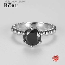Solitaire Ring RORU Retro Ring 925 Zilveren Sieraden Ronde Vorm Obsidiaan Edelsteen Vingerringen voor Vrouwen Mannen Bruiloft Verlovingsfeest Accessoires YQ231207