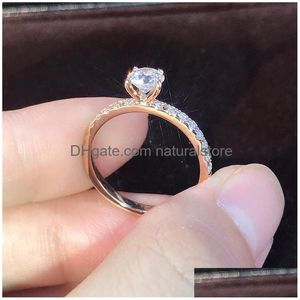 Solitaire Ring Rose Gold Diamond Crystal Engagement Ringen Voor Vrouwen Sieraden Sets Gift Mode Drop Levering Dhgqx