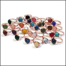 Solitaire ring Rose Gold Ploated Natural Crystal Quartz Gem Stone Rings Handgemaakte Boheemse sieraden Gift Women Fashion Feest