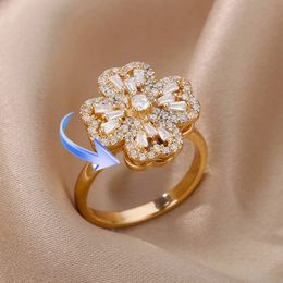 Bague Solitaire rotative quatre anneaux de mariage trèfle pour femmes en acier inoxydable Anti-Stress anxiété réglable bijoux esthétiques anillos mujer 231019