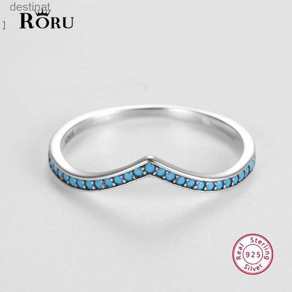 Solitaire Anneau S925 STERLING Silver Curbe Rings Rings Turquoise Stone pour femmes V Forme Empilement Anneau vintage Anniversaire Bridal Fine Jewelryl231220