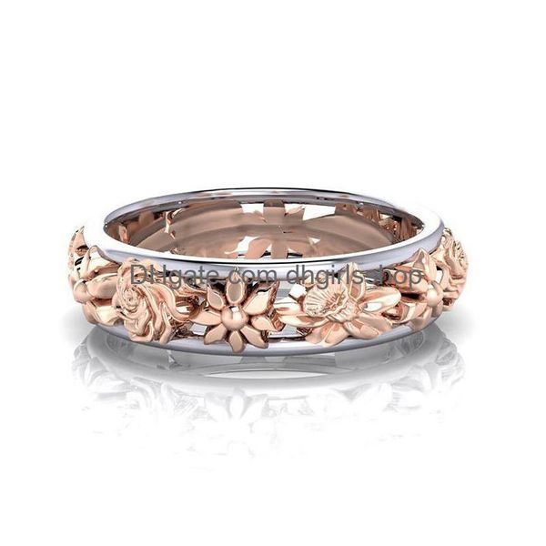 Solitaire Bague Vente Naturel Élégant Rose Or Beauté Fleur Bijoux Taille Cadeau 610 Drop Delivery Dhkyf