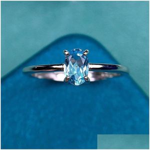 Bague solitaire vente topaze naturelle 4Mm x 6Mm Vvs Grade 0.5Ct bleu clair 925 argent avec 3 couches plaqué or 18 carats livraison directe bijoux Otold