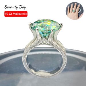 Solitaire Ring Serenity Day 10 Green Color Ring S925 Silver Plate PT950 Bijoux fin en or blanc pour les femmes Anniversaire de mariage 230422