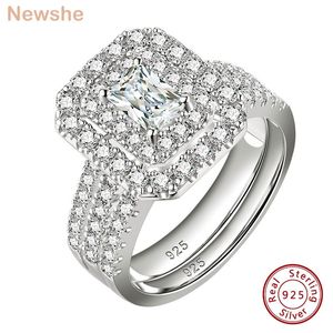 Solitaire ring ze 2 stuks 925 sterling zilveren verlovingstrouwringen set voor vrouwen dubbele halo stralende geslepen AAAAA CZ prachtige sieraden 230626