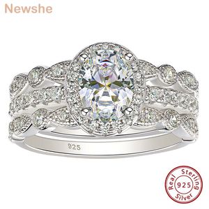 Solitaire Ring ze 3 Stuks 925 Sterling Zilver Ovale Verlovingsring Bruidsset voor Vrouwen AAAAA CZ Art Deco Trouwringen Romantische Sieraden 230626