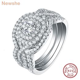 Anel solitário ela 3pcs 925 prata esterlina anéis de casamento conjunto para mulheres cz simulado diamante nupcial anel de noivado jóias de luxo 230404